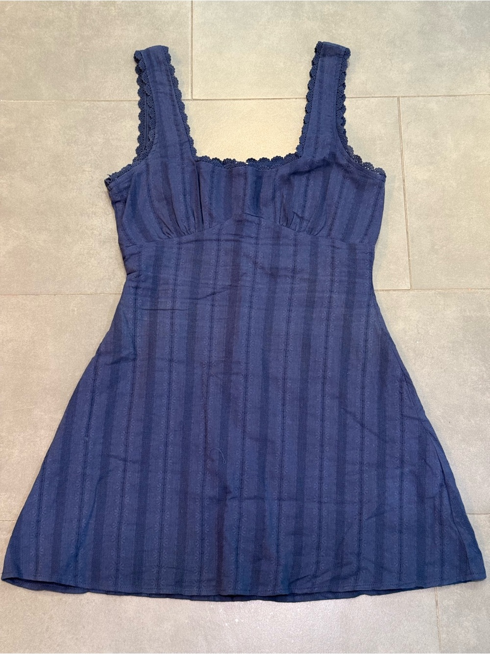 Princess Polly Blue Cotton Textured Mini Dress Square Neck, lined Size 4